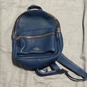 Coach Navy Leather Backpack with Gold Accents